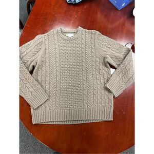 Duluth Brown Shetland Wool Fishermans Cable Knit Crew Neck Sweater Sz L NWOT